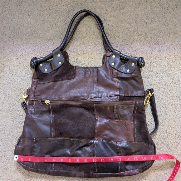 Pietro Alessandro Patchwork Leather Slouchy Boho Brown Relaxed Fall Vibe Handbag - Picture 12 of 12